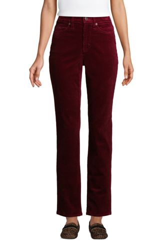 Women's High Waisted Wide Wale Cord Straight Ankle Jeans 