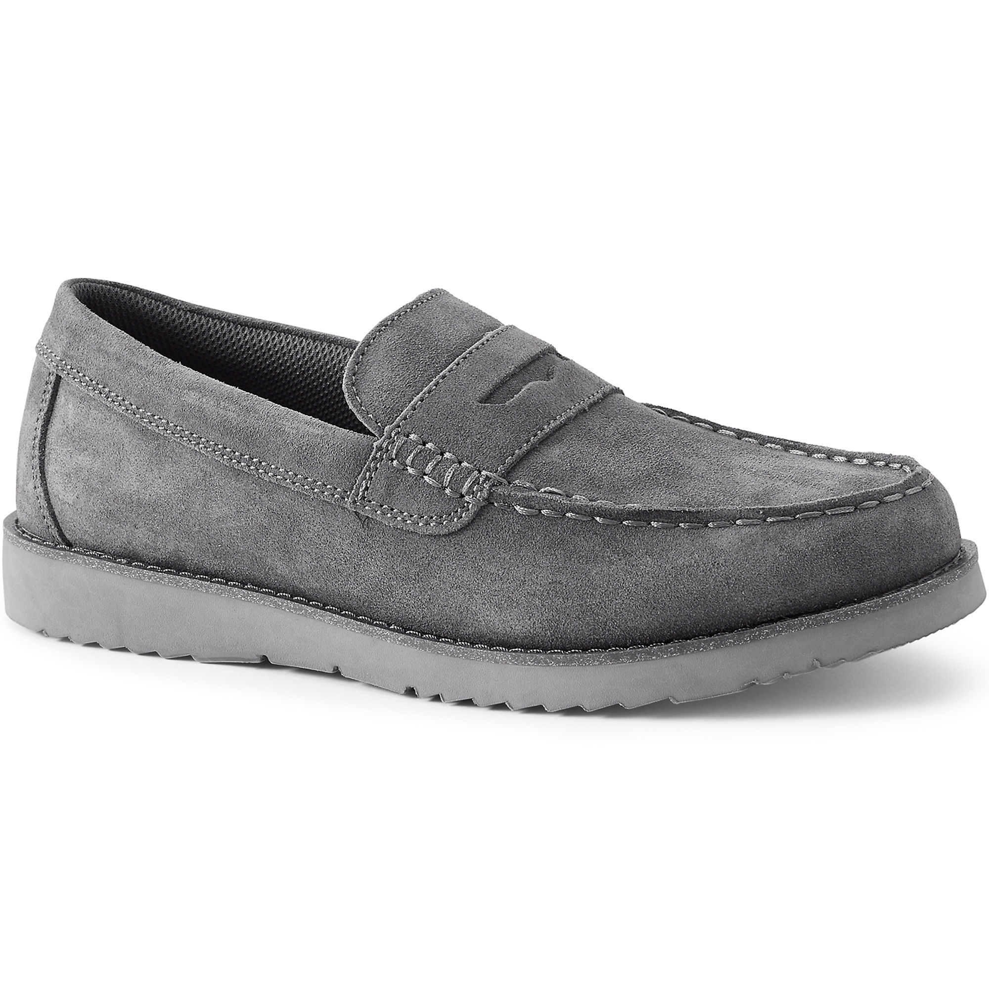 Lands End Men's Comfort Casual Leather Penny Loafers (Arctic Gray Suede)