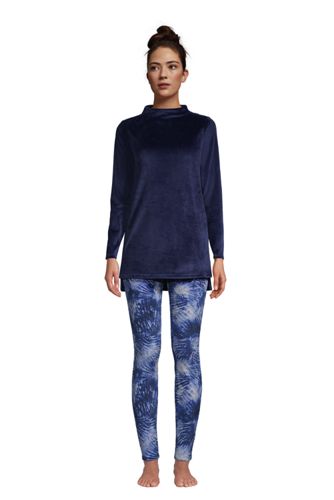 Printed Velvet Pajama Full Sleeve Round Neck 2 Pieces For Women - Dark Blue