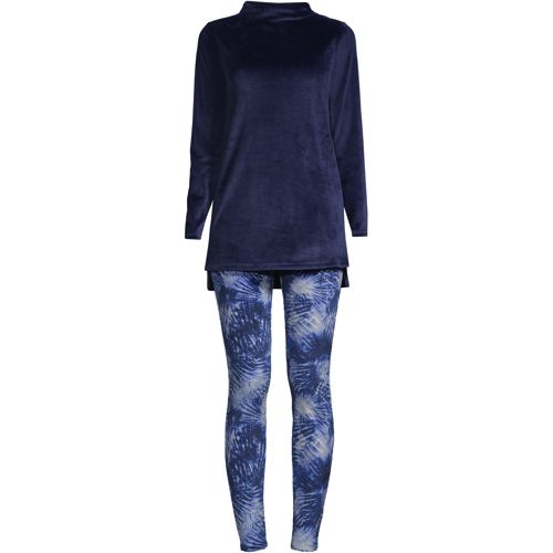 women's cozy pajama set long sleeve top and print leggings