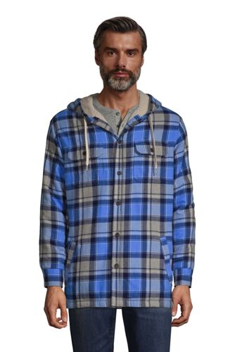Men's Sherpa-lined Hooded Flannel Shirt Jacket