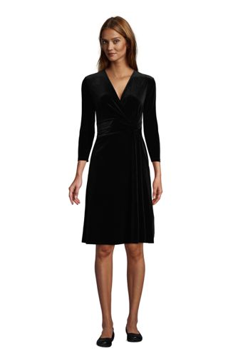 Women S Velvet Twist Front Fit Flare Wrap Dress Lands End 