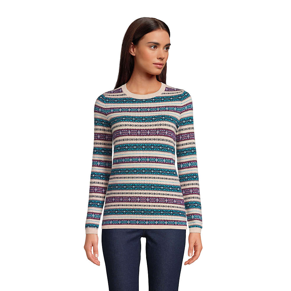 Women's Cashmere Crewneck Sweater - Jacquard, Front