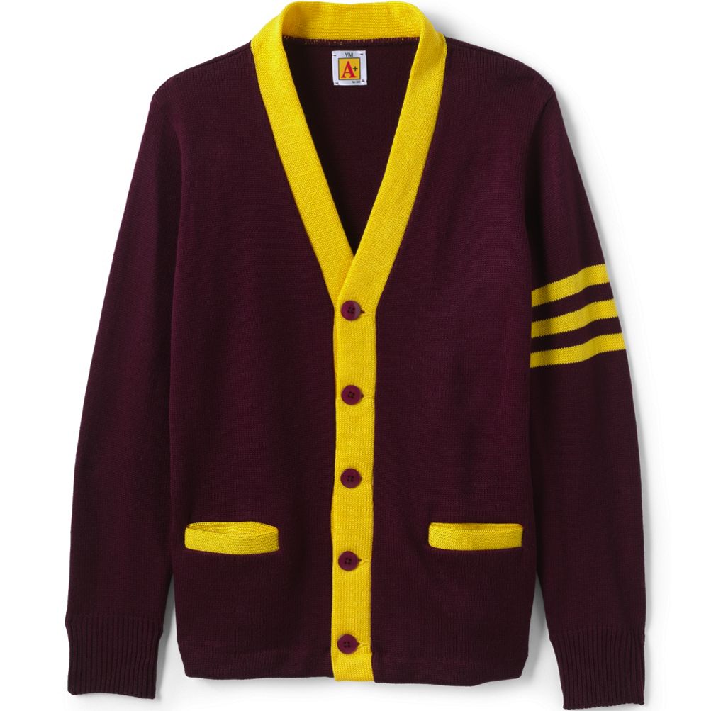 【DEARMINE】Wales Varsity Cardigan V-Neck Varsity Cardigan Sweater with heat transferred logo
