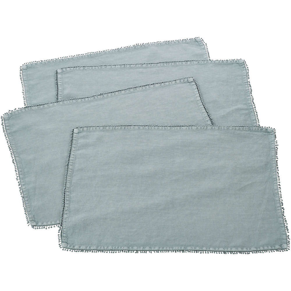 Saro Lifestyle Pom Pom Trimmed Linen Placemats - Set of 4, Front