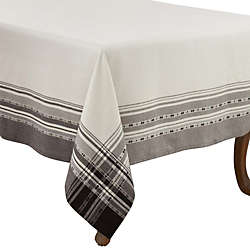 Saro Lifestyle 65x65 Plaid Border Cotton Square Tablecloth, Front