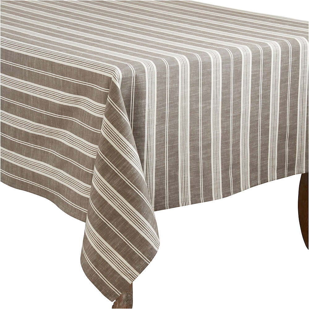 Saro Lifestyle 70x70 Striped Cotton Square Tablecloth, Front