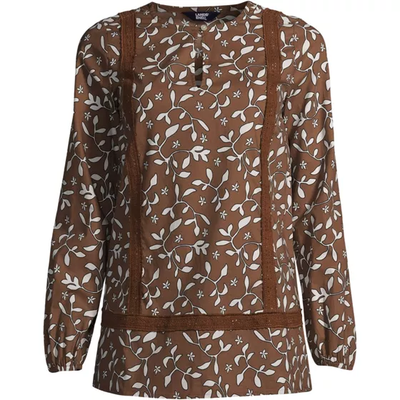 Women's Cotton Long Sleeve Split Neck Tunic Top - primary