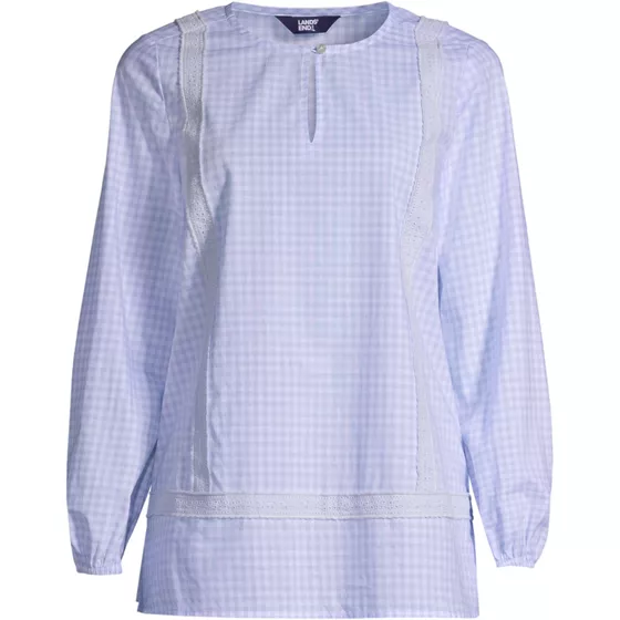 Women's Cotton Long Sleeve Split Neck Tunic Top - primary