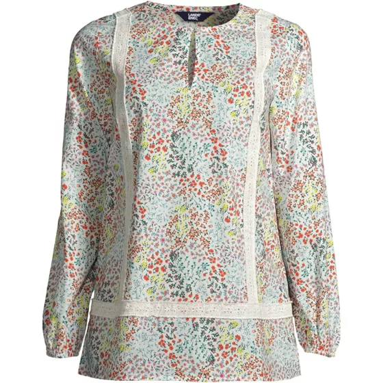 Women's Cotton Long Sleeve Split Neck Tunic Top - primary