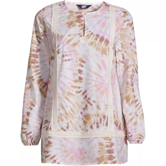 Women's Cotton Long Sleeve Split Neck Tunic Top - primary