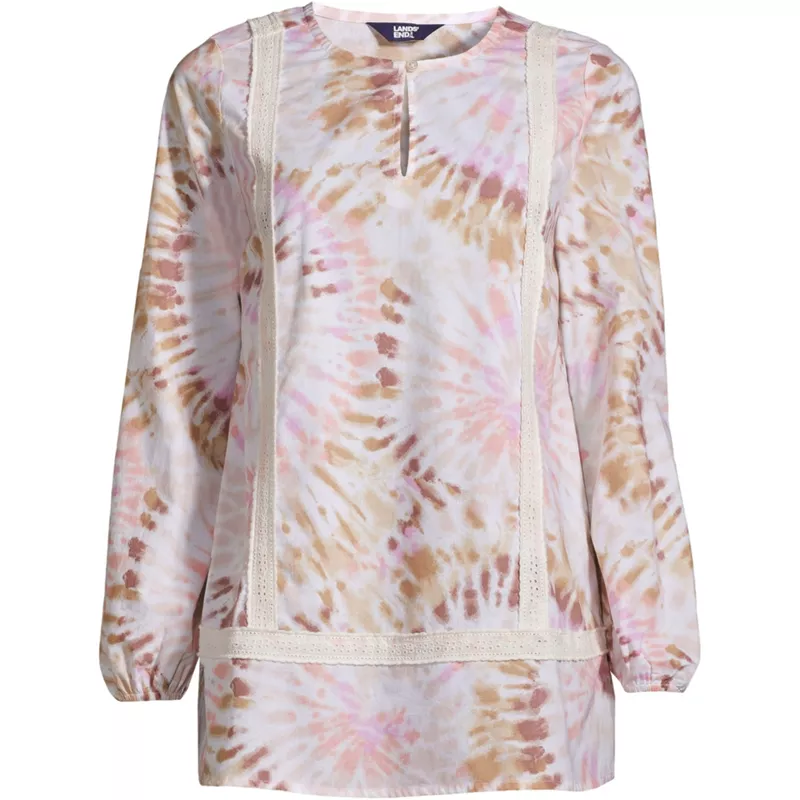 Women's Plus Size Cotton Long Sleeve Split Neck Tunic Top, Front