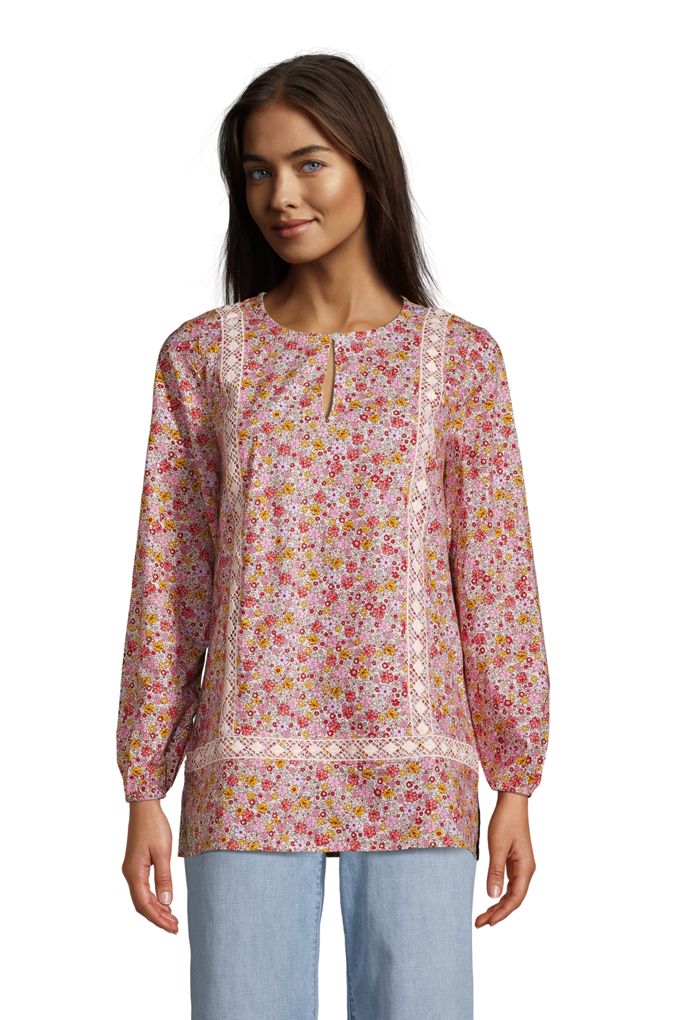 Lands' EndWomen's Cotton Long Sleeve Split Neck Tunic Top Lands' End