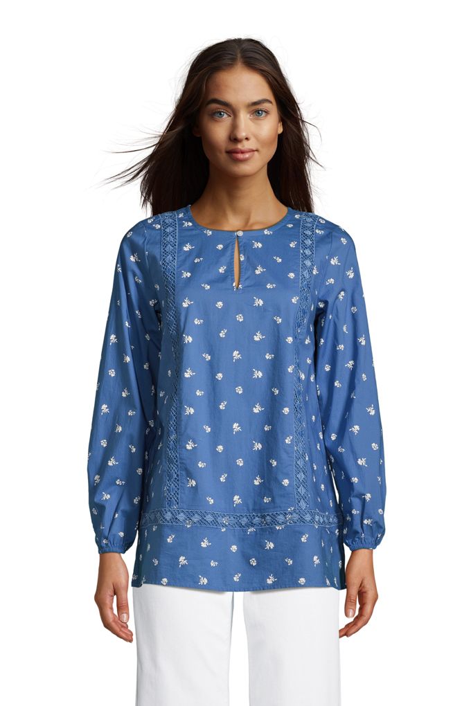 Lands' EndWomen's Cotton Long Sleeve Split Neck Tunic Top Lands' End