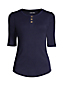 Women's All Cotton Rib Elbow Sleeve Henley T-Shirt