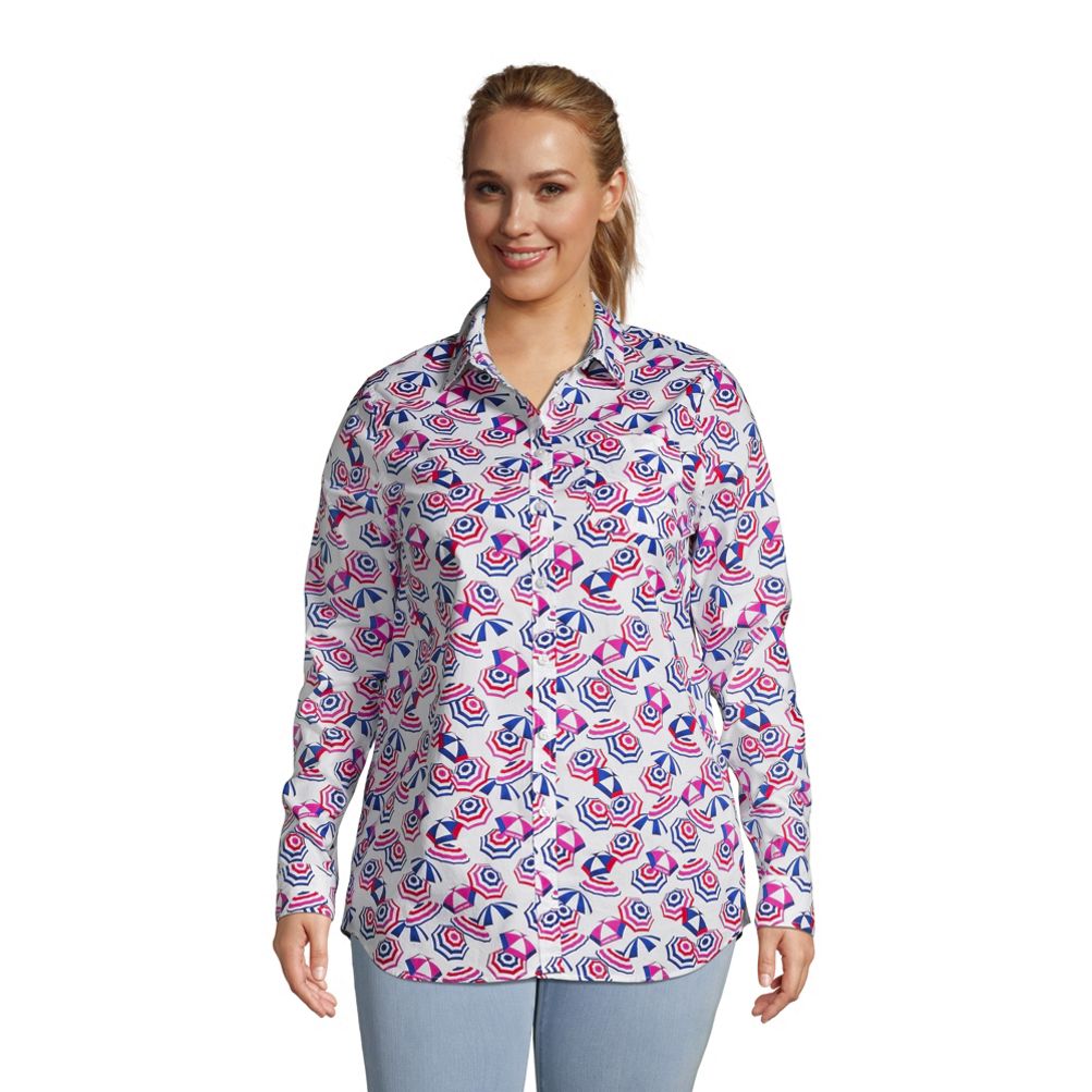 Women's Plus Size Cotton Boyfriend Fit Long Sleeve Tunic Top