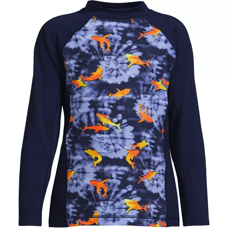 Boys Husky Mock Neck Long Sleeve UPF 50 Swim Rash Guard, Front