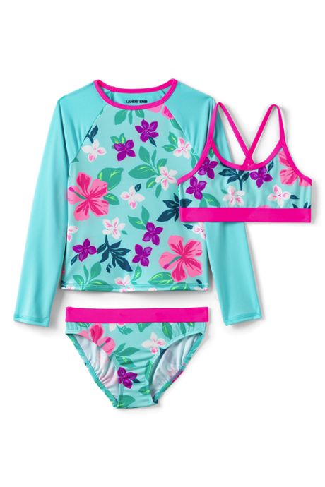 ZukoCert Girls Sunsuit Swimwear Sets Kids Long Sleeve 2 Piece Rash Guard Swimsuits 2-10 Years Surfing Swimsuits for Girls 