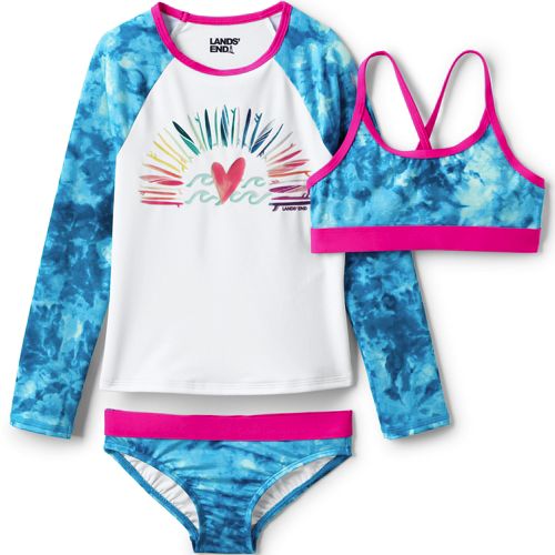 Maillot de Bain Fille 3 pièces Tankini Enfant Rashguard Manche