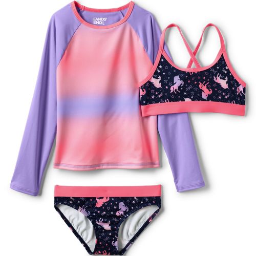 Maillot de Bain Fille 3 pièces Tankini Enfant Rashguard Manche