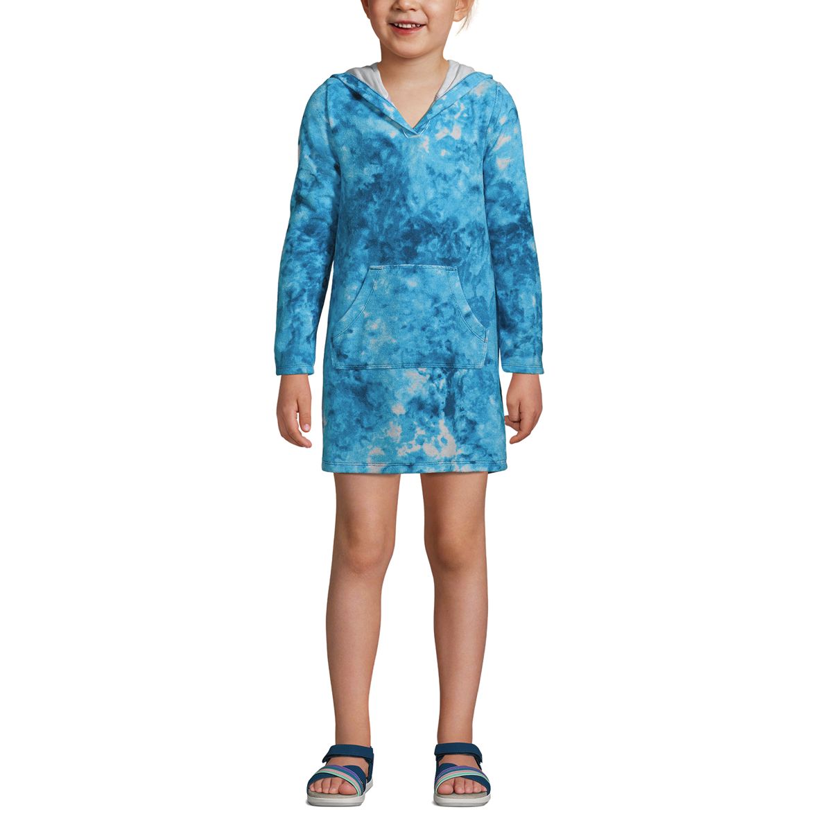 Kids Long Sleeve Hooded Front Pocket Terry Cloth Swimsuit Cover-Up