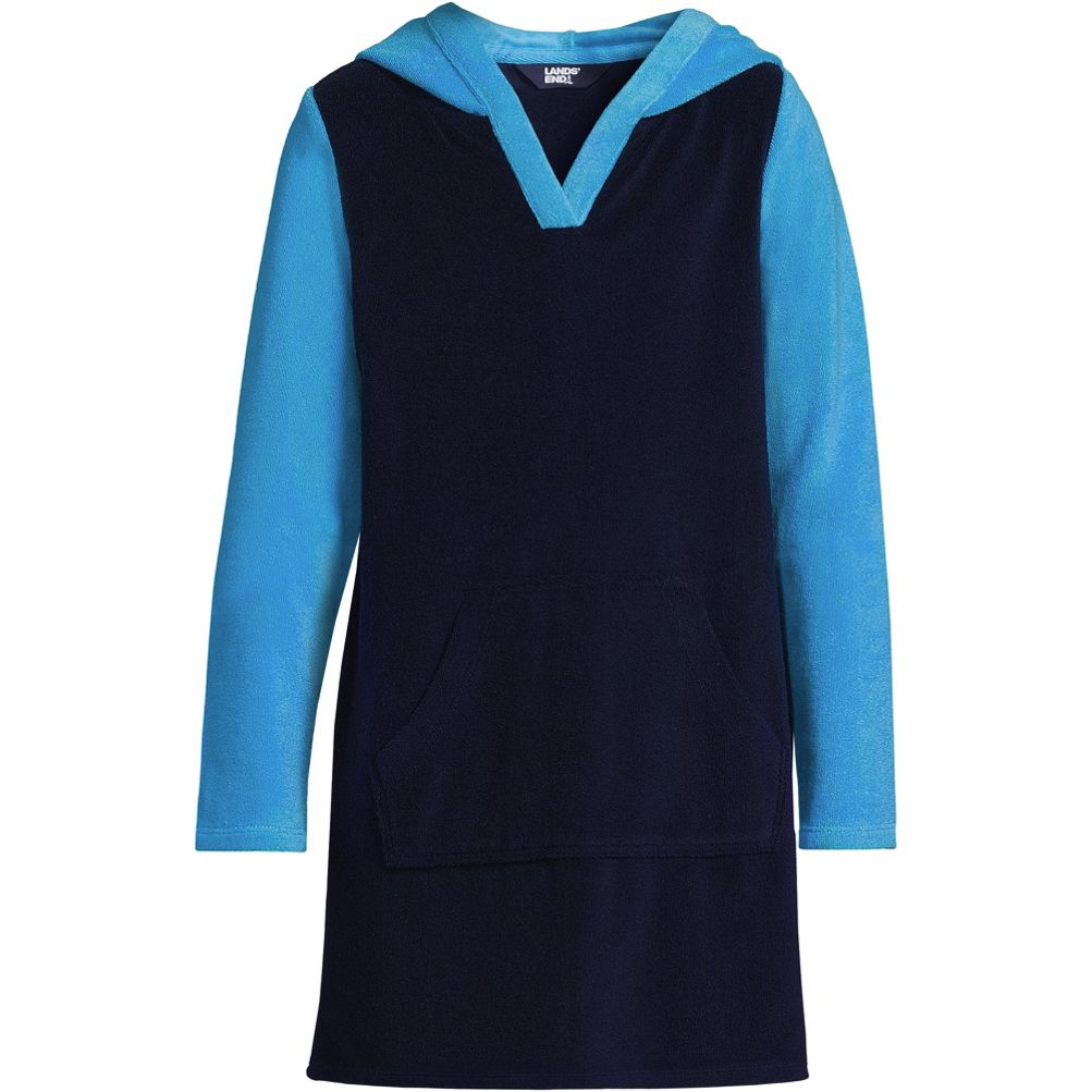 Kids Long Sleeve Hooded Front Pocket Terry Cloth Swimsuit Cover-Up