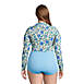 Women's Plus Size Chlorine Resistant Zip Front Long Sleeve Tugless Sporty One Piece Swimsuit, Back