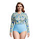 Women's Plus Size Chlorine Resistant Zip Front Long Sleeve Tugless Sporty One Piece Swimsuit, Front