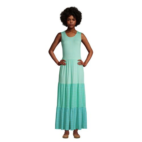 Sleeveless Tiered Maxi Dress, Women, Size: 16-18 Regular, Green, Cotton Modal, by Lands’ End