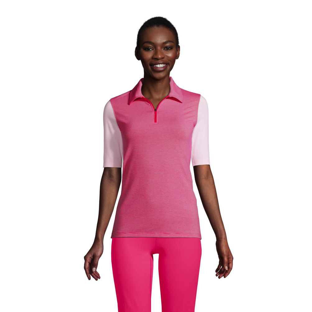 Women s Moisture Wicking UPF Sun Elbow Sleeve Zip Front Polo Shirt