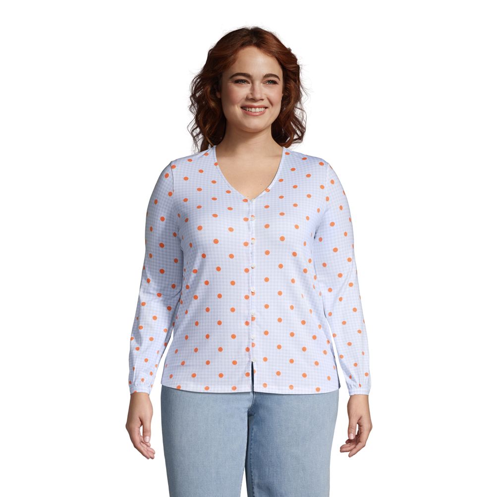 Women's Plus Size Long Sleeve V-Neck Button Front Top