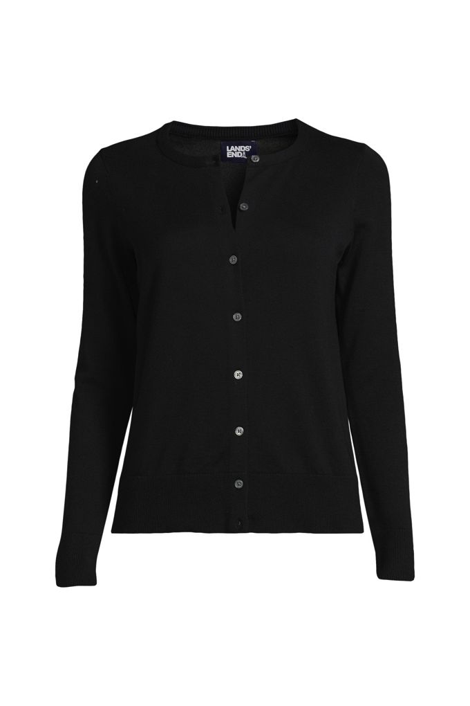 Lands' End Women's Tall Fine Gauge Cotton Cardigan Sweater In Black