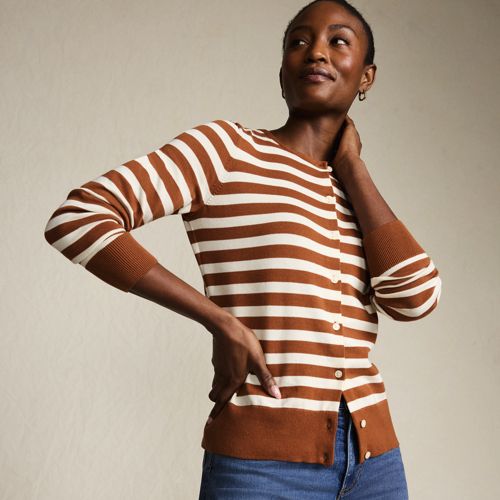 売れ筋商品|||ランズエンド ニット&セーター アウター レディース Women's Fine Gauge Cotton Cardigan with Tipping Sweater Red/navy tipping stripe Women's Fine Gauge Cotton Cardigan Sweater | Lands' End