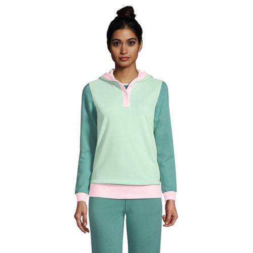 Serious Sweats Button Hoodie, Women, Size: 8 Regular, Green, Cotton-blend, by Lands’ End