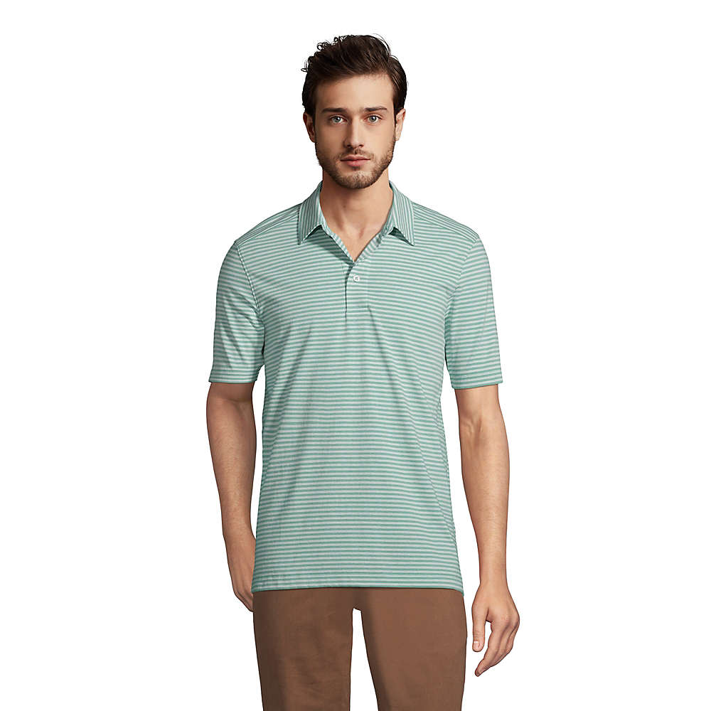 LANDS' END Men's XL Active Melange Textured Stripe Pique Polo Shirt NWT 