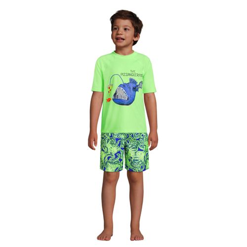 Short-Sleeve UPF Rashguard & Swim Trunks Set for Boys