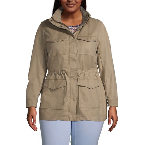 Cotton Hooded Jacket, Women, Size: 28-30 Plus, Tan, by Lands’ End