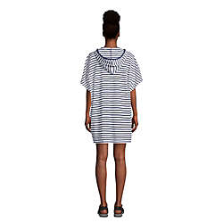 Women's Terry V-neck Short Sleeve Hooded Swim Cover-up Dress with Pocket, Back