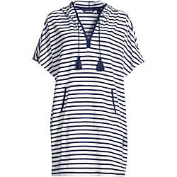 Women's Terry V-neck Short Sleeve Hooded Swim Cover-up Dress with Pocket, Front