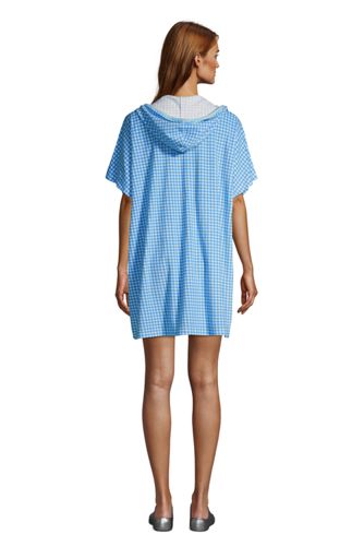 Women's Terry V-neck Short Sleeve Hooded Swim Cover-up Dress with Pocket