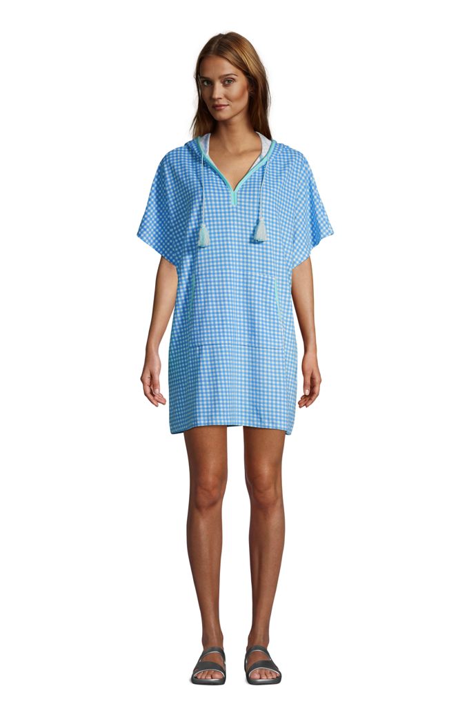 Lands' EndWomen's Terry Vneck Short Sleeve Hooded Swim Coverup Dress
