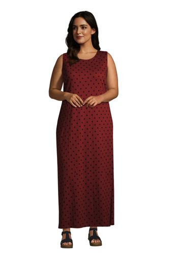 Cotton Jersey Sleeveless Cover-up Maxi Dress, Women, Size: 24-26 Plus, Red, by Lands’ End