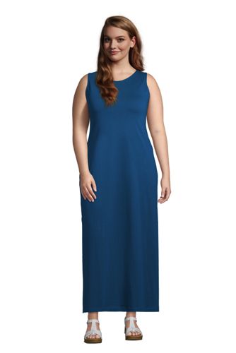 Cotton Jersey Sleeveless Cover-up Maxi Dress, Women, Size: 24-26 Plus, Blue, by Lands’ End
