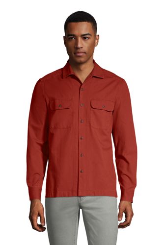【ランズエンド LANDS' END】メンズ・キャンプカラー・オーバーシャツ／長袖/XXL/レッド