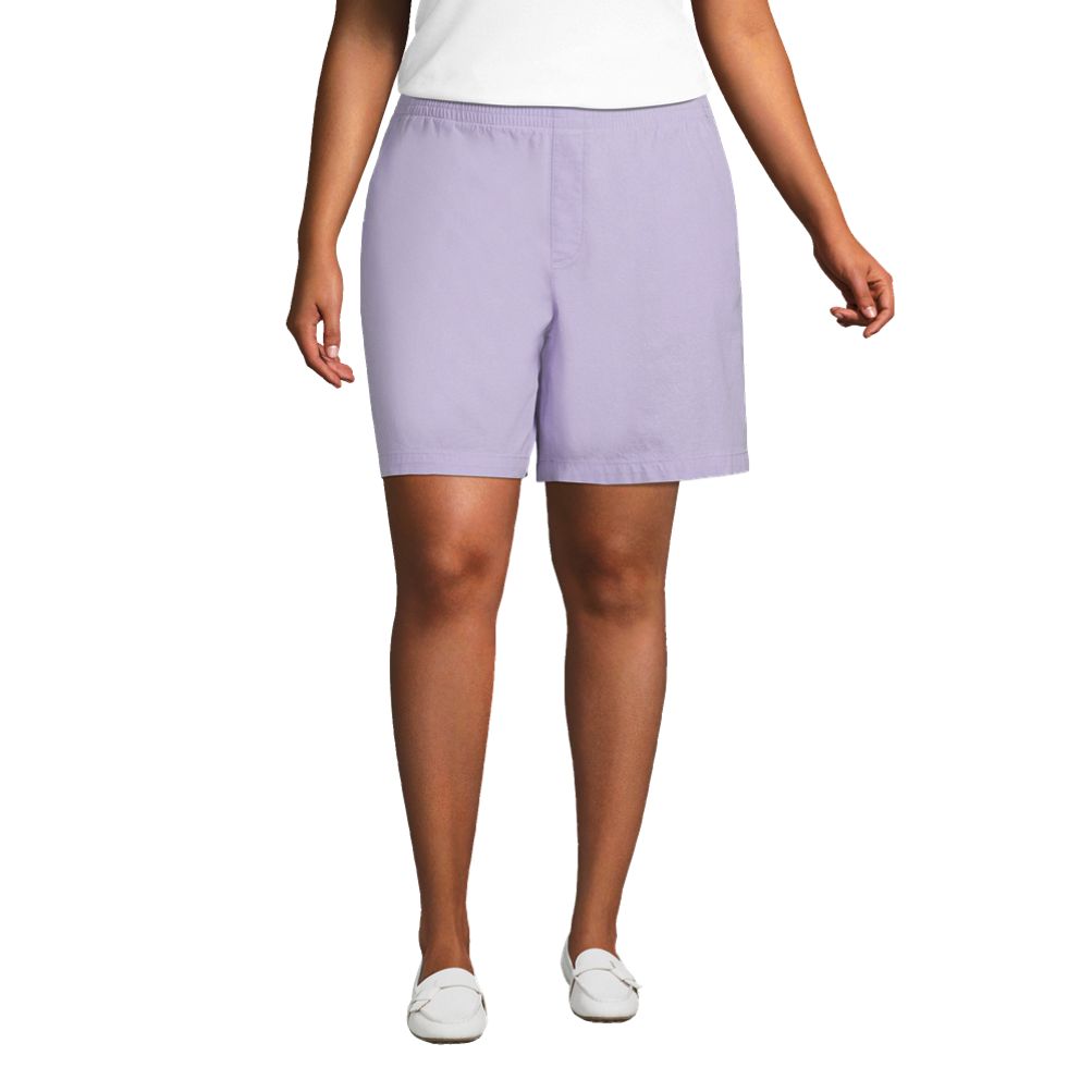 Women's Plus Size Mid Rise Elastic Waist Pull On 7 Chino Shorts