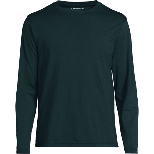 Long Sleeve Supima Crew Neck T-Shirt, Men, size: L, regular, Green, Cotton, by Lands' End
