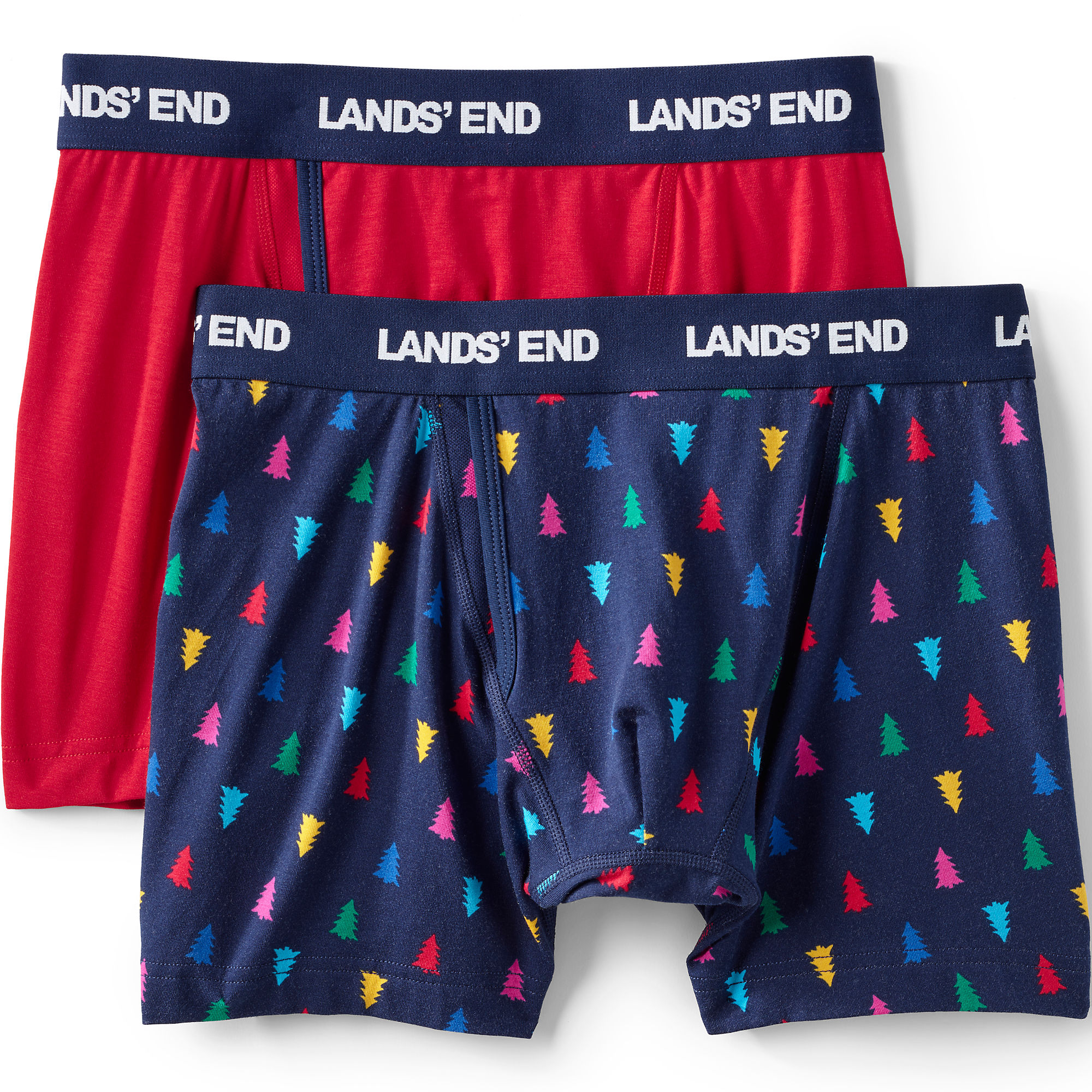 2-Pack Lands End Men's Big and Tall Comfort Knit Boxer Brief (Rainbow Tree)