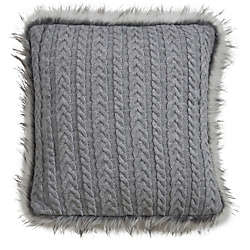 Saro Lifestyle Faux Fur Trim Knit Decorative Throw Pillow, Back