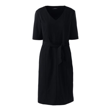 Women's Washable Wool Short Sleeve V Neck Sheath Dress with Removable Belt - primary