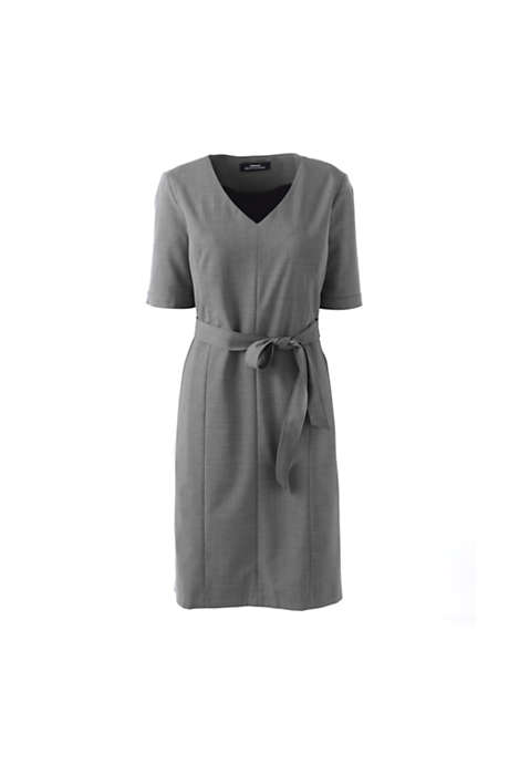 Women's' Washable Wool Short Sleeve Vneck Sheath Dress with Removable Belt